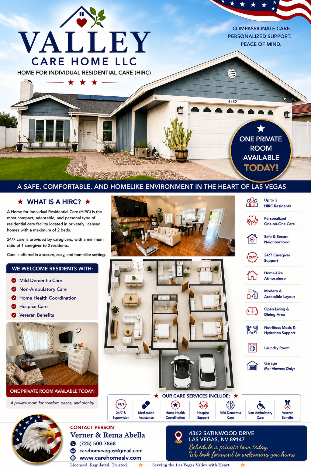 Valley Care Home LLC digital brochure — HIRC services, facility features, care offerings, and contact information